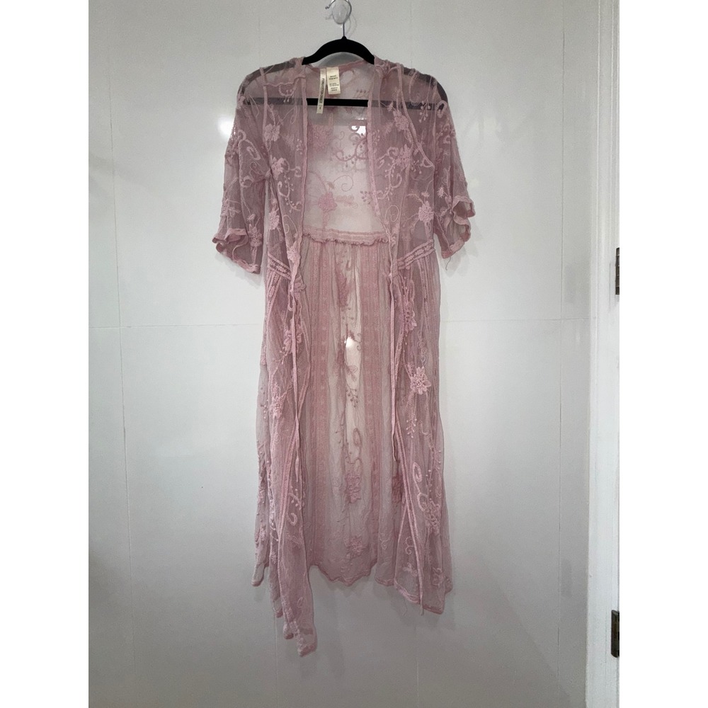 Forgotten Grace Dusty Pink Lace Duster Kimono Fairycore Boho Romantic S